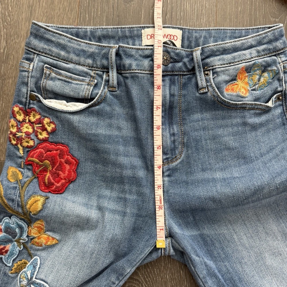 Driftwood Jean Women 26 Embroidered Ankle Boho Floral Jackie High Rise Coquette - Picture 8 of 13